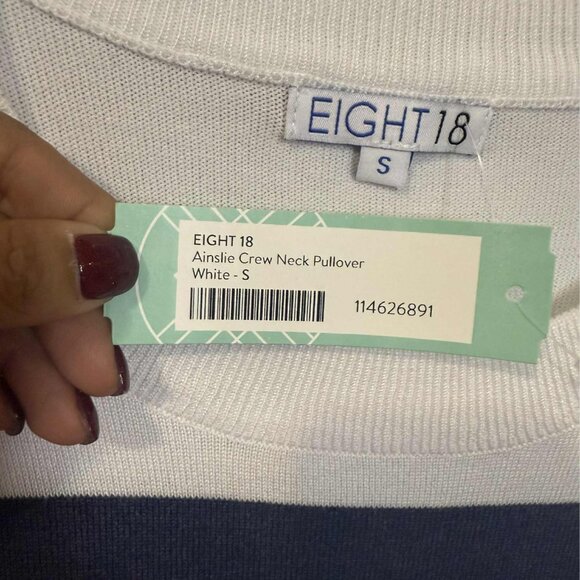 NWT Eight 18 Ainslie Coastal Grandma Striped Crewneck Sweater Small Navy White - Picture 6 of 9